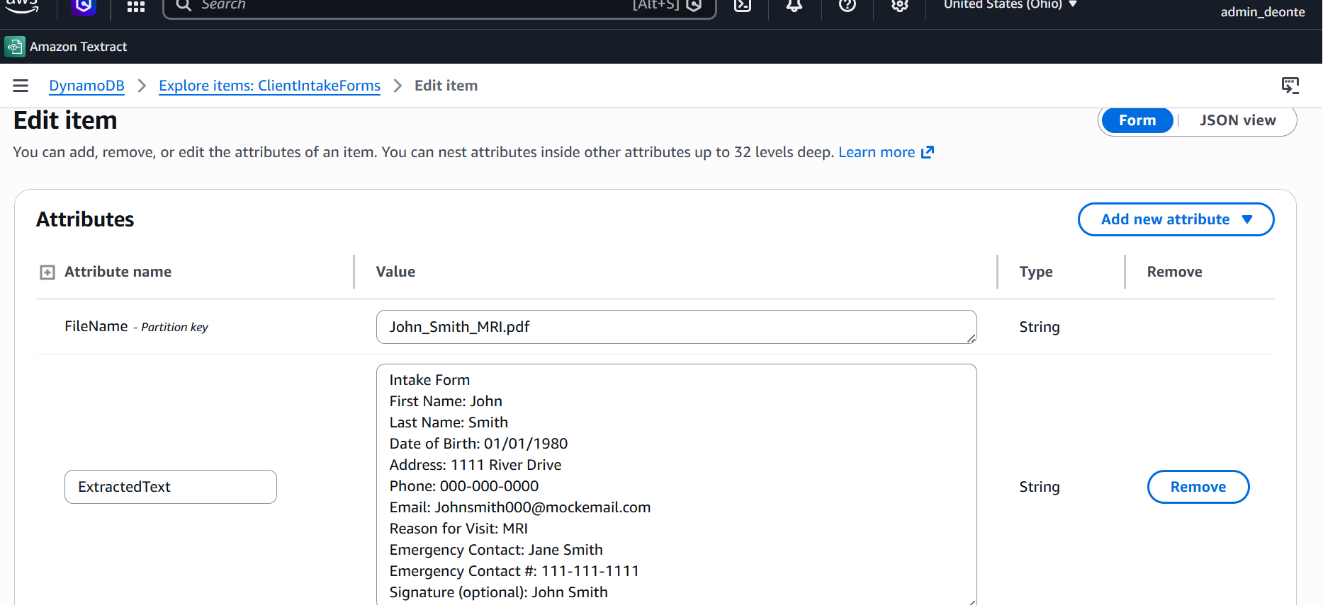 DynamoDB Extracted Record
